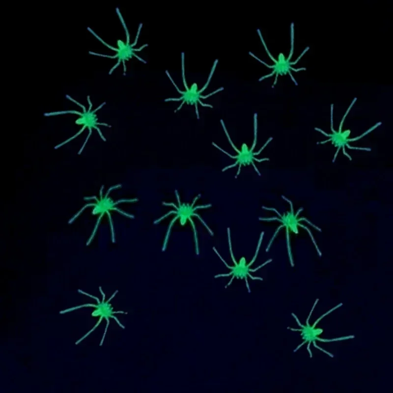 10Pcs Party DIY Decoration Halloween Luminous Rubber Fake Spider Plastic Figure Prank Funny Toy Home Party Decoration Gift