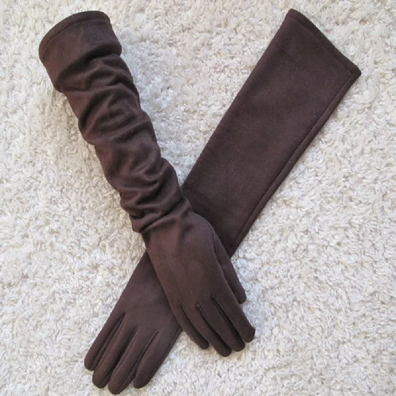 Guantes de pantalla táctil para mujer, manoplas cálidas de dedo completo, de gamuza de 50CM de largo, para brazo, a la moda, gruesos, para invierno