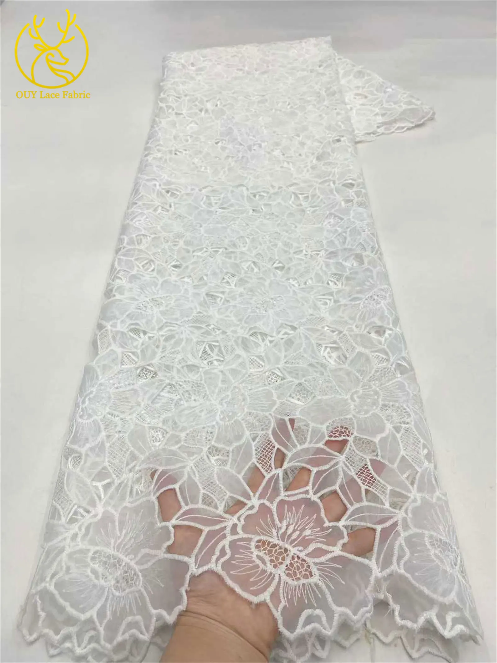 Eleganter französischer Mesh-Spitzenstoff 2026 Luxuriöser afrikanischer Stickerei-Tüll für Braut- und Abendkleider DIY Nähen 5 Yards – Detail 8