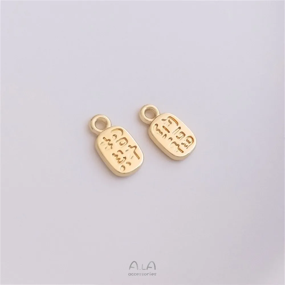 14K Gold Package for Attracting Wealth Ten Thousand Liang of Gold Lucky Character Hanging Tag Brand Pendant DIY Jewelry Pendant