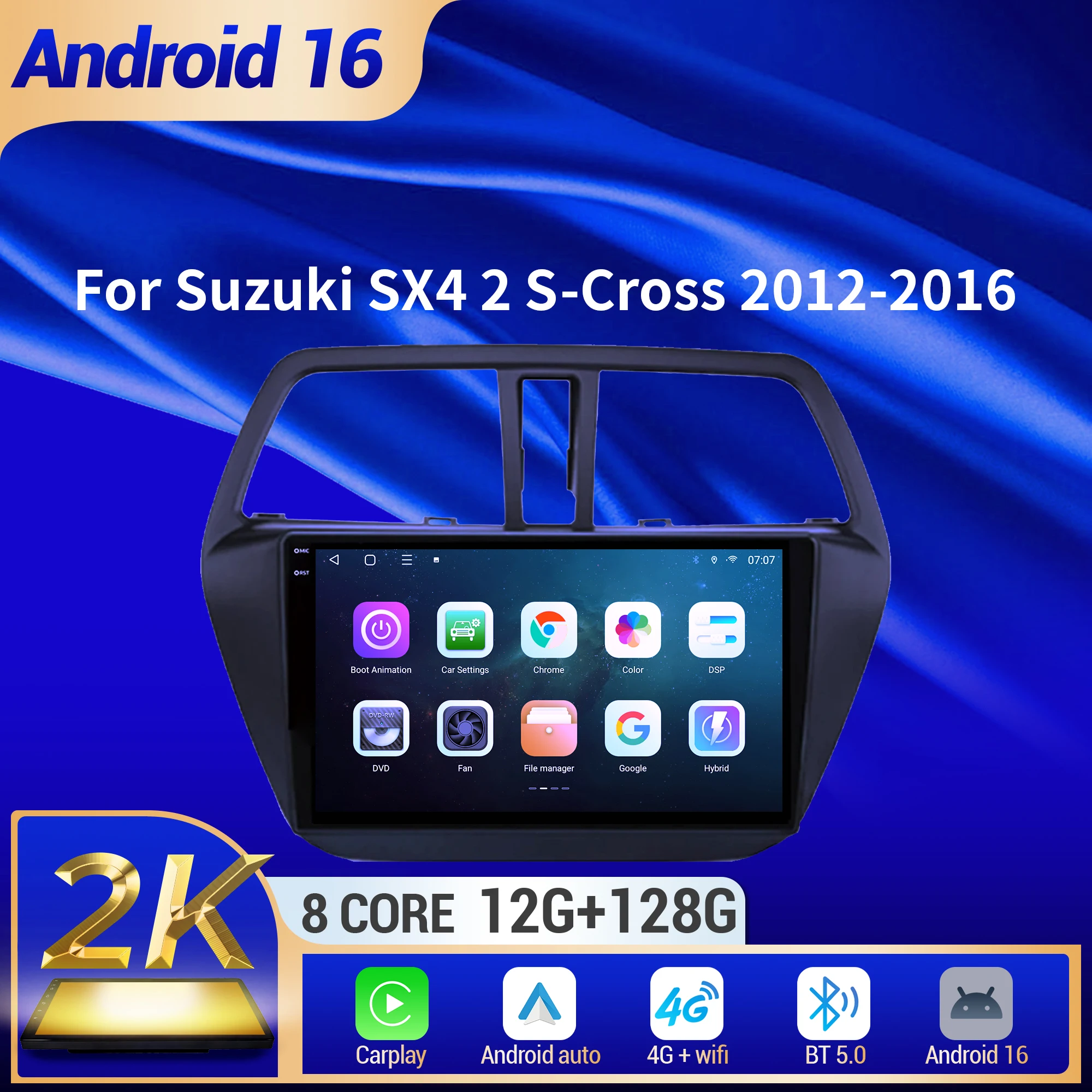 9 inch Car Radio Android 16 For Suzuki SX4 2 S-Cross 2012-2016 BT Carplay Multimedia Navigation Head Unit 2K QLED Screen
