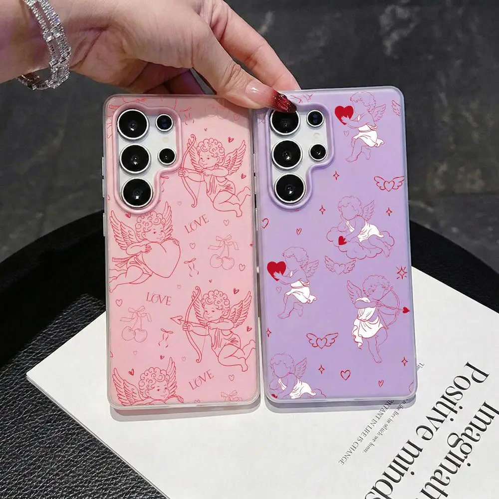 Cute Cupid Pattern Phone Case 2-in-1 Detachable Clear Case for Samsung S26-S22 Multi-Color Card Holder Soft TPU