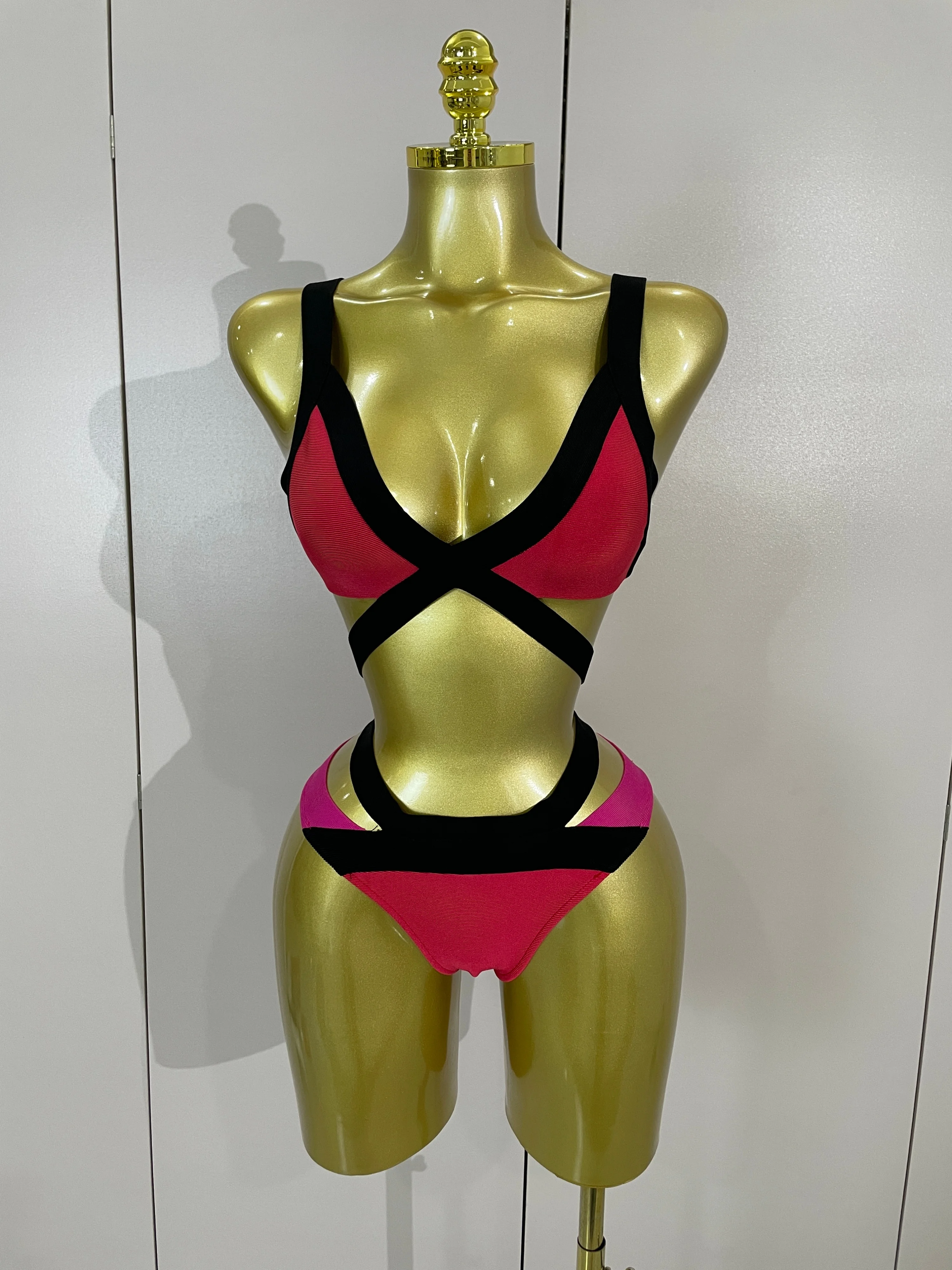 

Women's 2026 Summer Color Block Bikini Set Holiday Style Two-Piece Beach Swimsuit Bandage Bikini Set