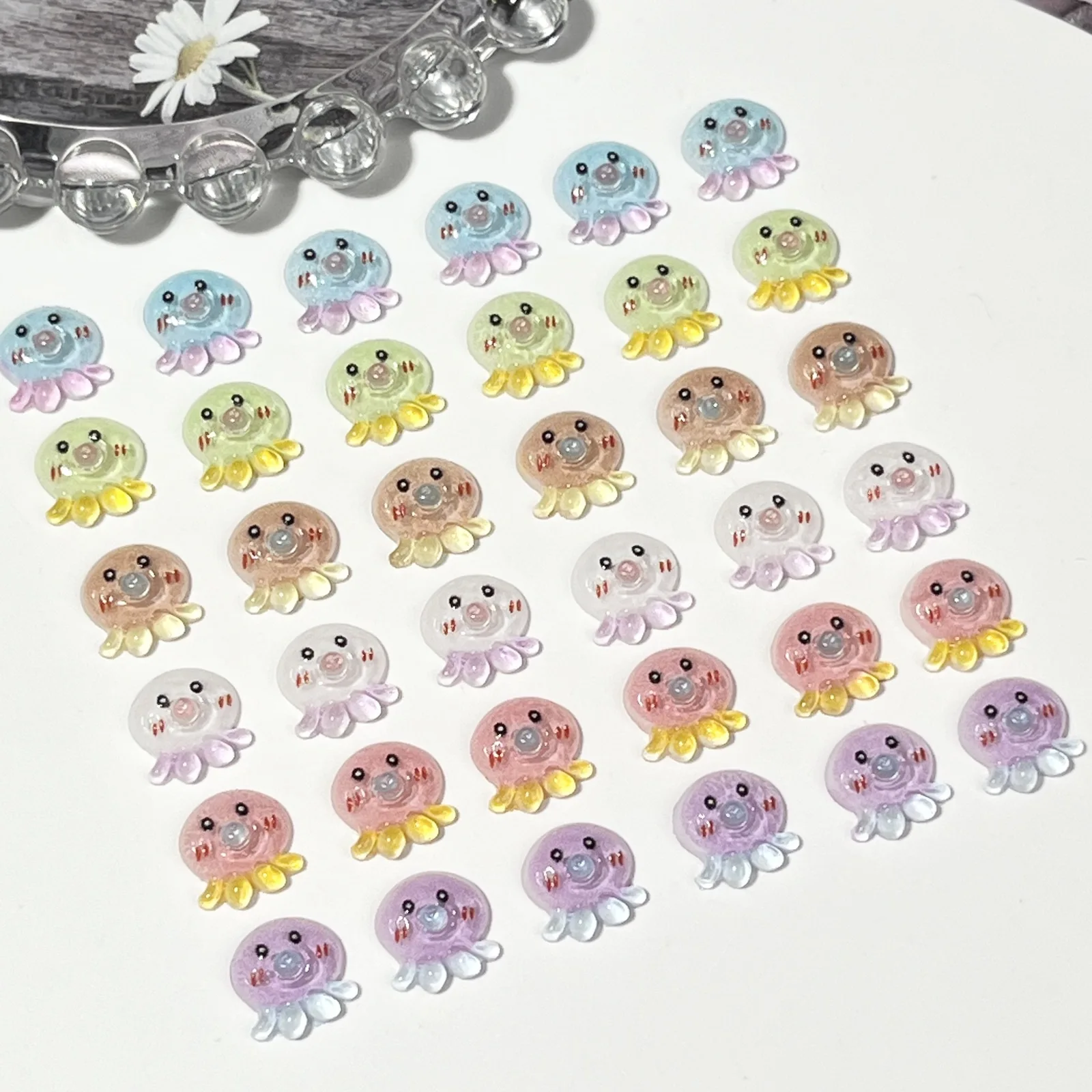 20pcs miniso luminous octopus cartoon nail charms for diy nail making cute mini resin flatback nail art decoreation