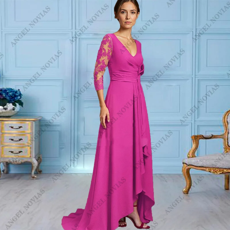 Vestidos largos personalizados para madre de la novia, lavanda, 2025, vestidos de fiesta de noche, apliques, mangas casquillo, vestidos para madres de boda