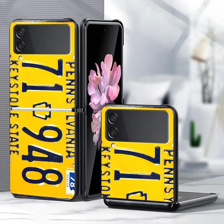 Phone Shell Funda Case for Samsung Galaxy Z Flip 8 Flip3 Flip7 FE Z Flip 7 6 5 4 3 Flip4 Flip5 Flip6 Retro Car License Plate