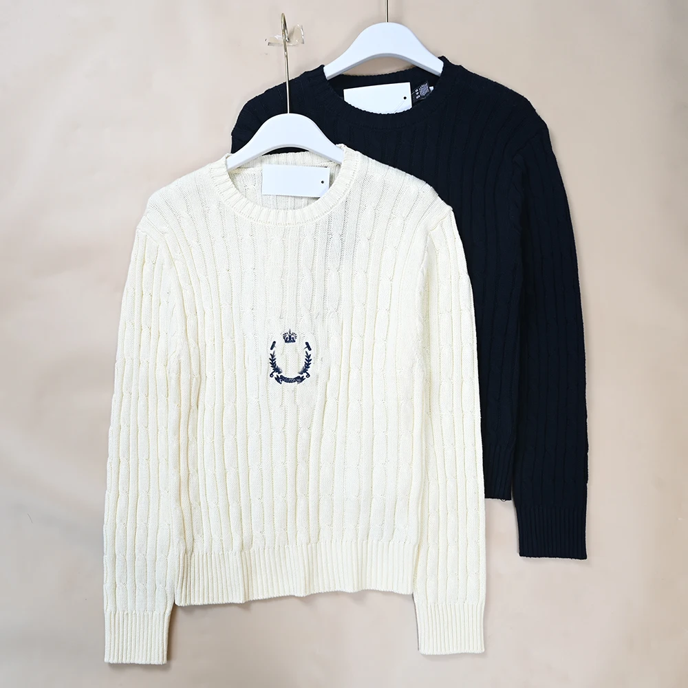 

Женский вязаный топ с вышивкой, длинным рукавом, круглым вырезом, облегающий, из хлопковой пряжи, весна-осень, новый стиль, повседневный, модный