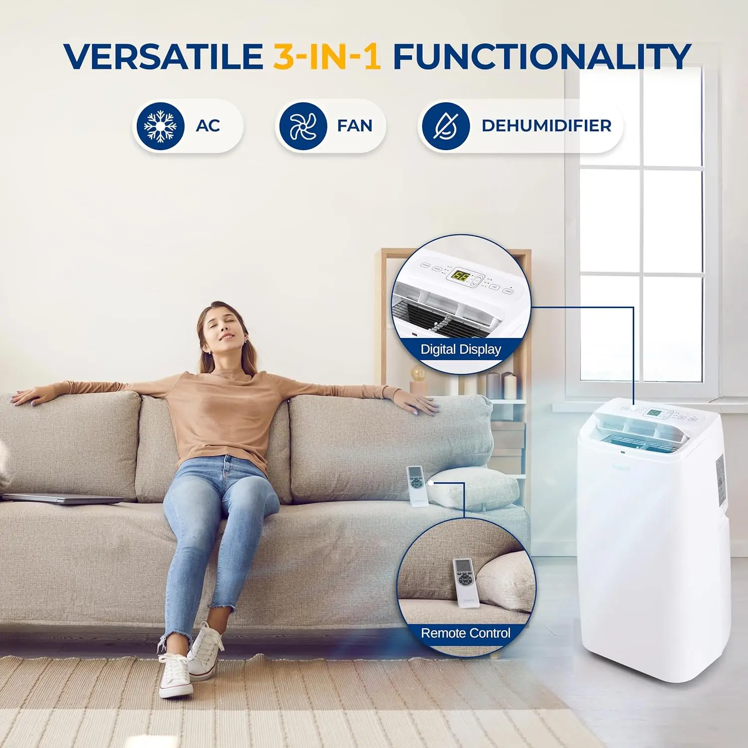 New Small Air Conditioner Portable 12,000 BTU with Built-in Dehumidifier Portable AC unit up to 550 sq ft Remote Control