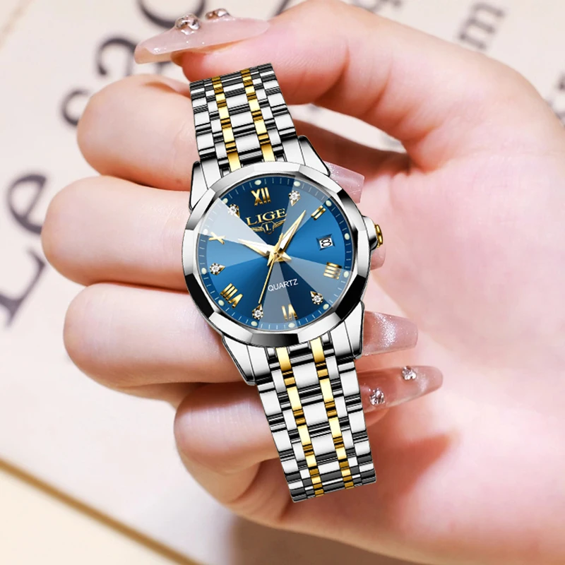 Lige topo de luxo elegante relógio feminino moda senhoras relógio à prova dwaterproof água luminosa data quartzo relógio pulso reloj mujer namorada presentes