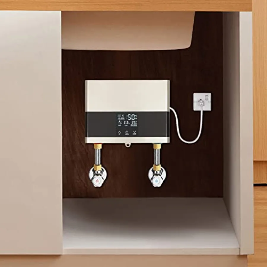 سخان مياه كهربائي صغير بدون خزان بقدرة 4000 وات مع نظام ترموستات ذكي IPx4 مقاوم للماء بالوعة فورية لتسخين الماء الساخن