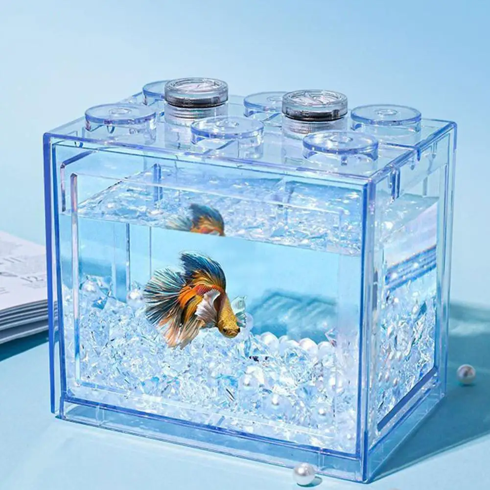 Building Blocks Betta Fish Tank 2024 High Transparent Mini Fish Bowls Pet Stackable Aquariums Cylinder Desktop Micro-Landscape