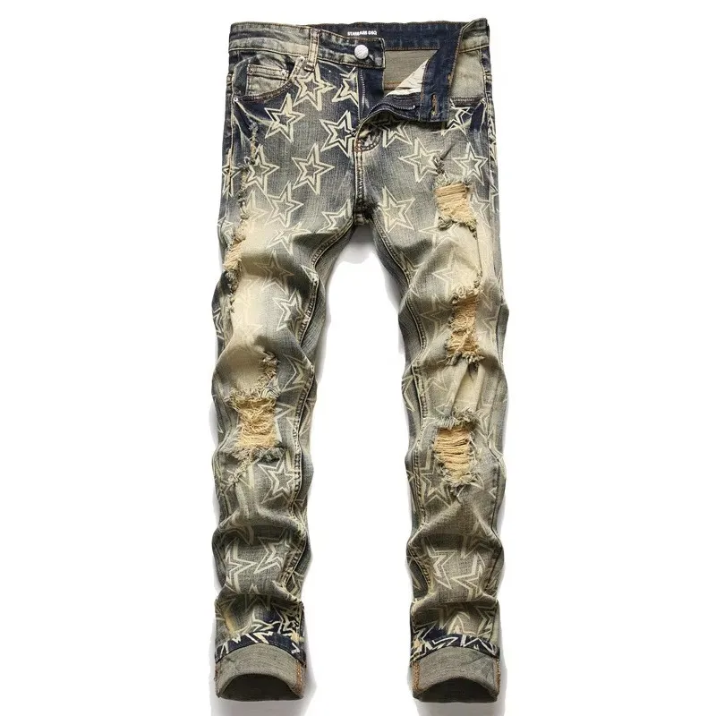 starbags dsq 3094 Men's Vintage Blue Jeans Ripped Trend Stretch Slim-fit Men's pant