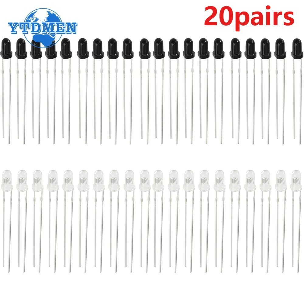 20 Pairs Infrared LED 3mm 5mm 940nm LEDs Infrared Emitter and IR Receiver Diode F3 F5 Diodes for Arduino