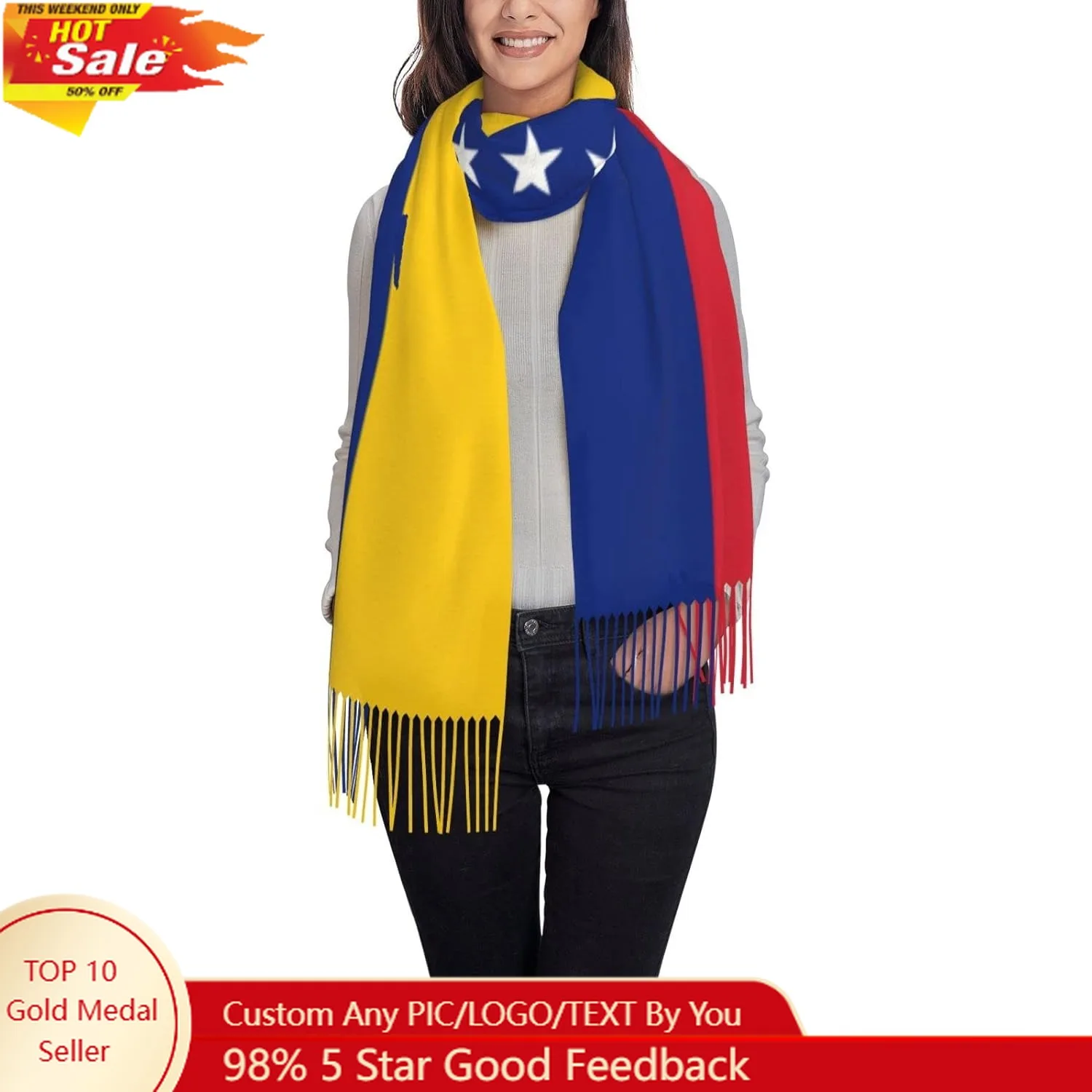 

Women'S Flag Of Venezuela Oversize Tassel Shawl Scarf Wraps For Women