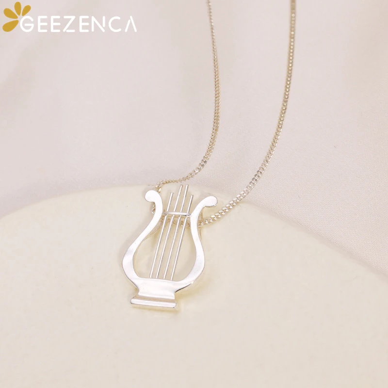 GEEZENCA 925 Sterling Silver Lyre Shape Necklace Pendant For Women Original Design Chic Unique Pendant Without Chain 2023 New