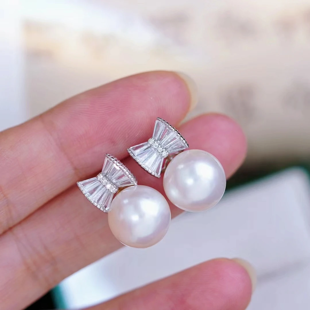 Bow Knot 925 Sterling Silver Earrings Base Findings Mountings Jewelry Mounts Fittings Women's Accessories for 10-11mm Pearls