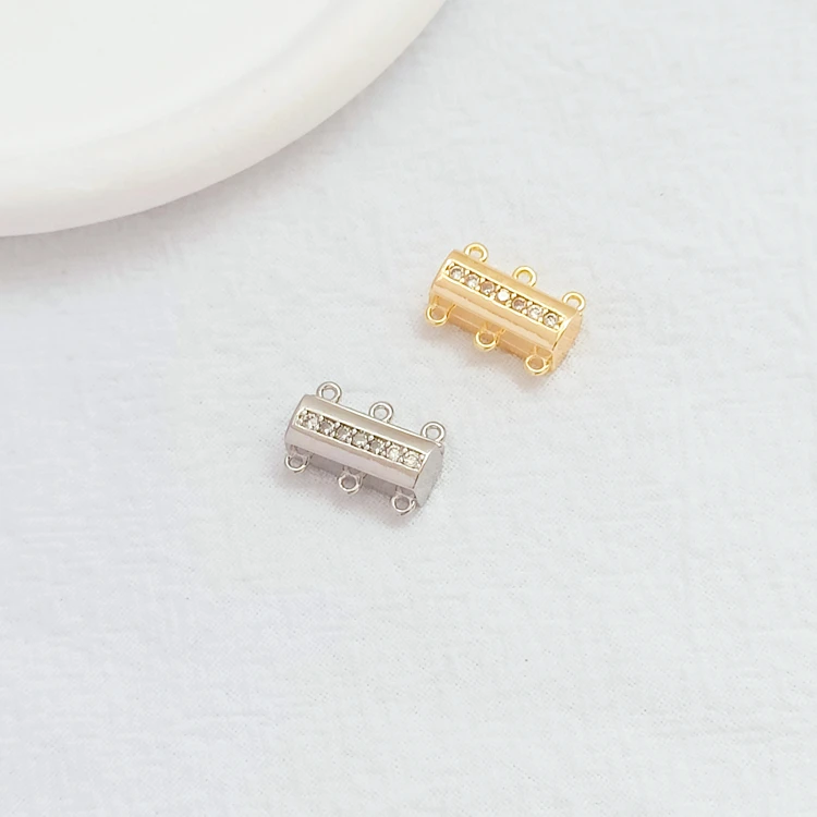 1 Piece 14K Copper Clad Gold White K Suction Magnet Buckle with Three Rows of Hole Connection Buckle, Manual DIY Closure Buckle