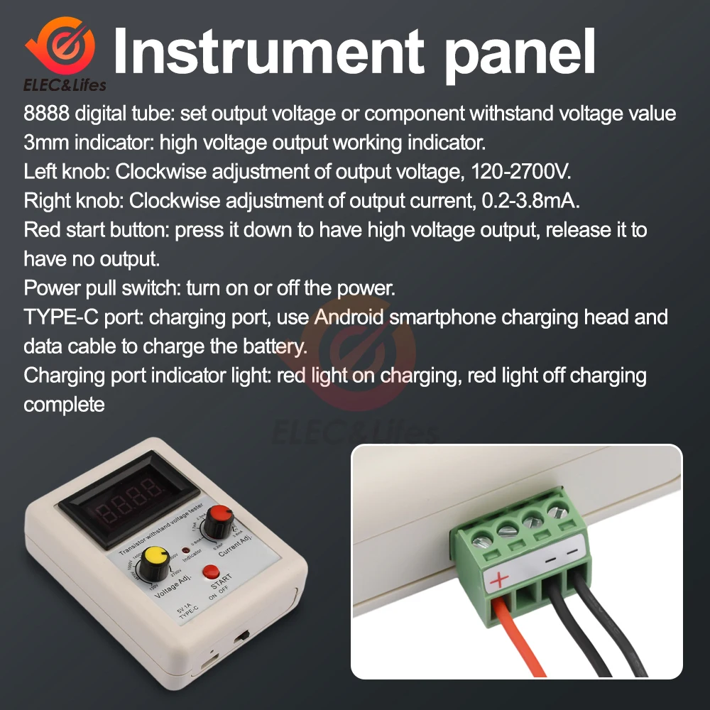 IGBT Voltage Capability Transistor Tester Diode MOS Triode LED Voltage Capability Test Tool Withstand Voltage Tester 120-2700V