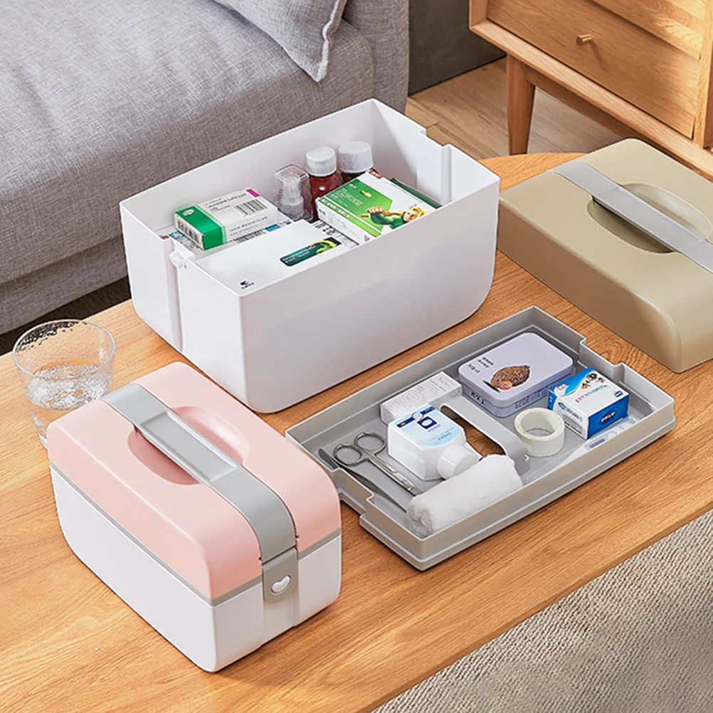 

Portable First Aid Kit Medicine Box Multi-layer Case Emergency Sturdy Plastic Storage Container Lockable Home Office Schools