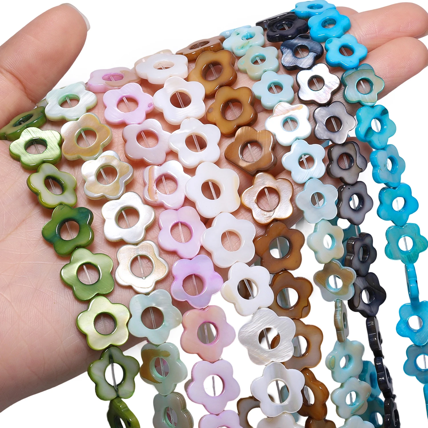 12/15mm Natural Hollow Flower Shape Multicolor Shell Pearl Beads for Jewelry Making Handmade DIY Necklace Bracelet Accessories