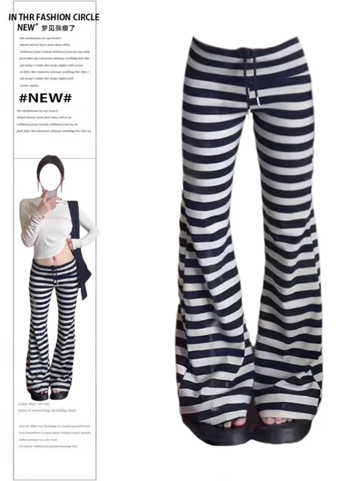 Women Low Waisted Striped Long Trousers Flare Pants Y2K Streetwear