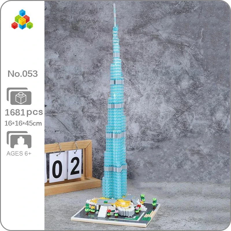 YZ 053 World Architecture Dubai Burj Khalifa Tower Square Tree Model Mini Diamond Blocks Bricks Building Toy For Children No Box