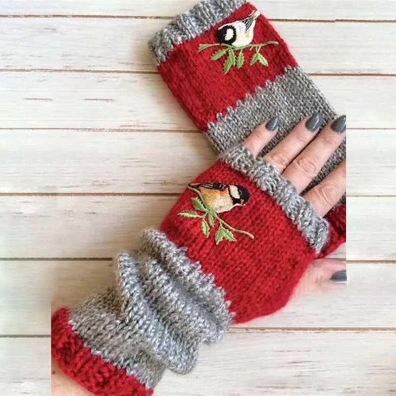 Women Knitted Arm Warmer Long Fingerless Gloves Mitten Winter Embroidery Arm Sleeve Fashion Casual Soft Girls Clothes Gloves