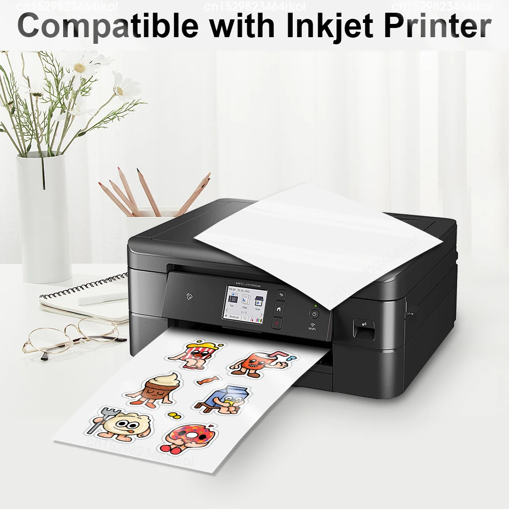 10 Sheets Glossy White Paper Sticker A4 Printable Vinyl Sticker Paper for Inkjet Printer Self Adhesive Stickers Label Waterproof