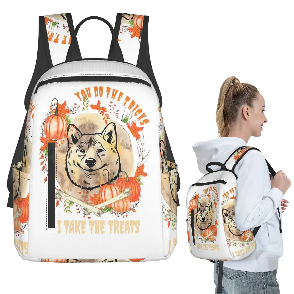 

Akita Inu Dog Owner Halloween Pumpkin Backpack Student BookBag Children School Bag Laptop Shoulder Bags Men Women