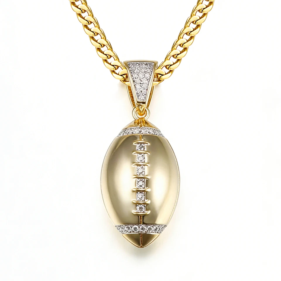 

VANAXIN 3D Rugby Ball Necklaces Pendant for Men Women Fitness Football Accessories Sports Jewelry 14k Gold Plated Hip Hop Chain