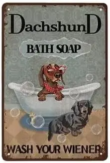 Dachshund Bath Soap Wash Your Wiener -  Funny Dog Poster,Dog Mom Gift,Wall Decor Art Cave Bar Club Cafe Store Retro Signs Home D