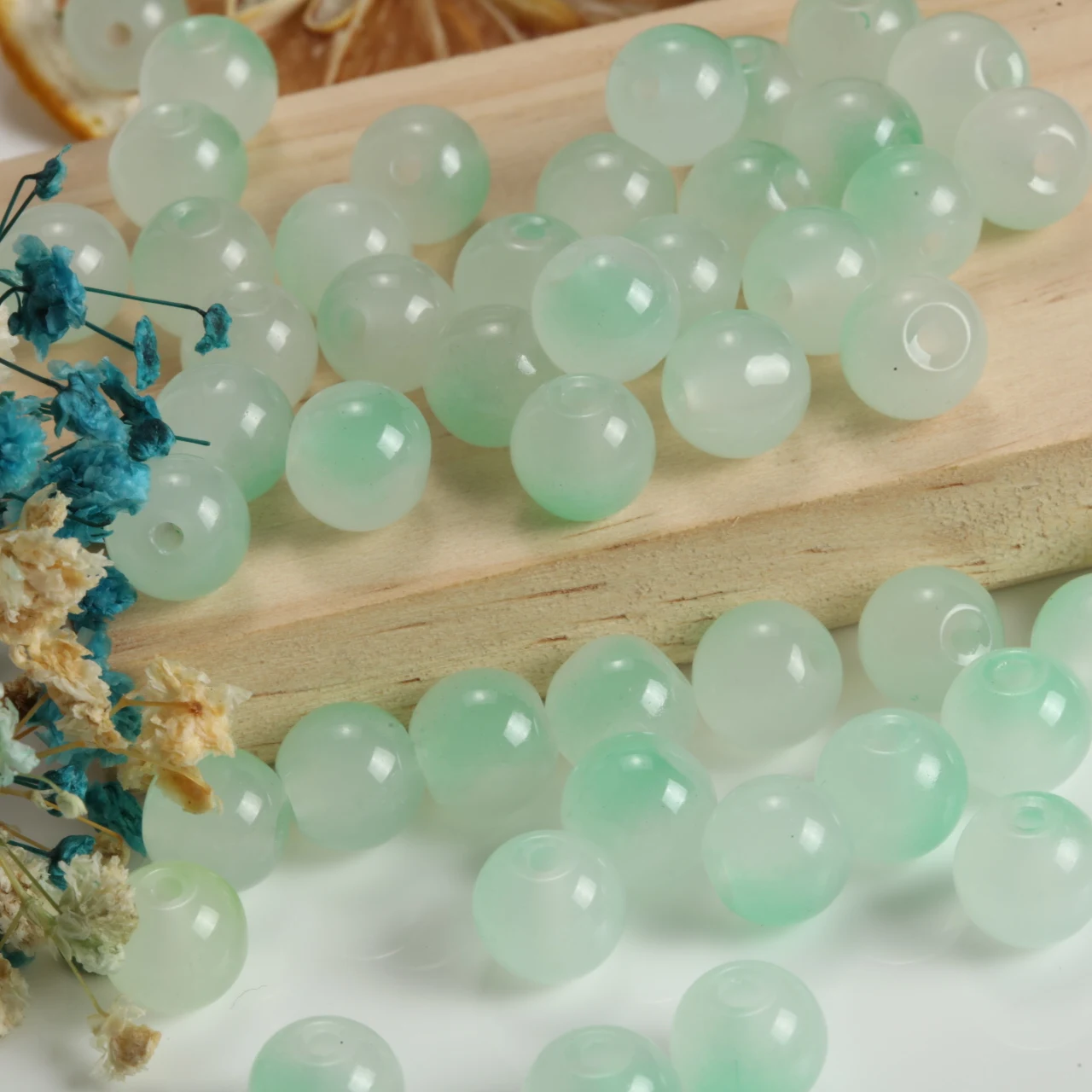 

100/200Pcs 10mm Cyan White Two Tone Glass Beads Glossy Round Spacer Beads for Handmade Making Fashion Jewelry Making