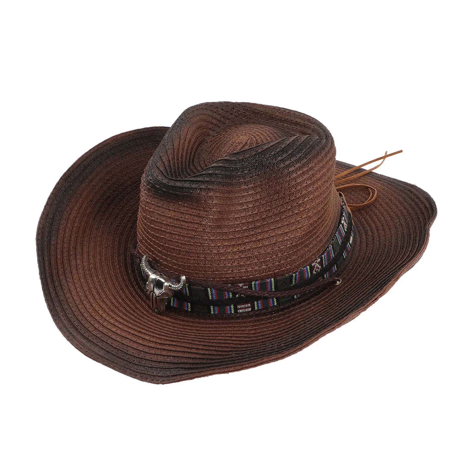 

Premium Cowboy Hat Retro Western Style with Curved Brim Tapered Front Adjustable Elastic String for Cowgirl Sun Hat