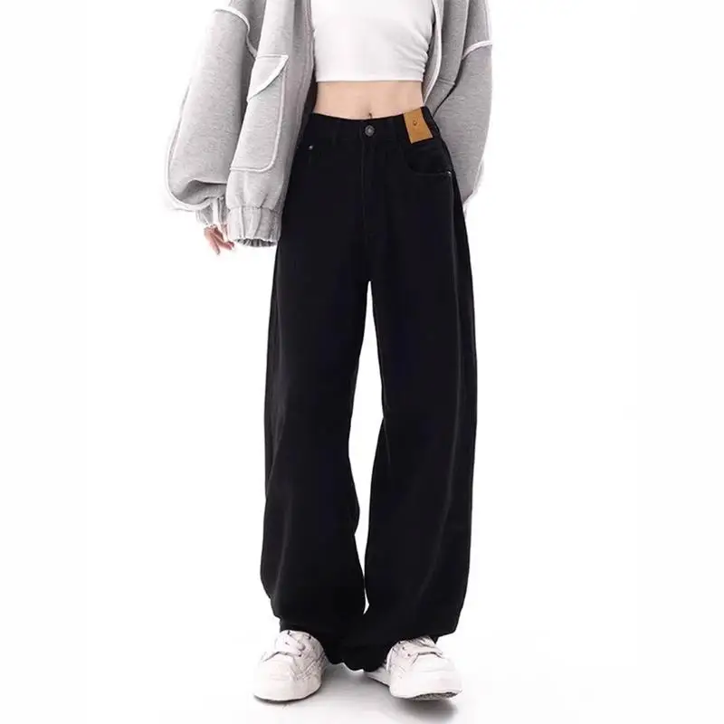 High Waist Wide Leg Jeans Straight Bootcut Women Trousers for Pear Shaped Body Slimming Long Pants Autumn Black Blue Jeans Woman