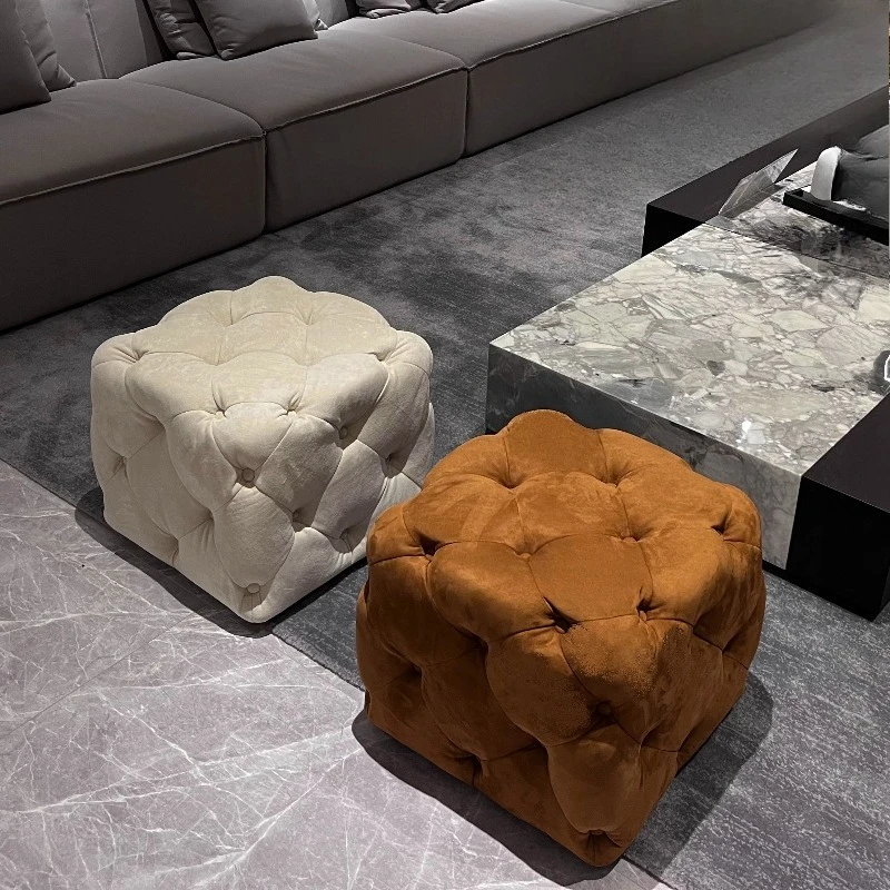 

Small Square Stool Footrest Wooden Cloth Bedroom Vanity Chair Makeup Stool Hallway Ottoman Office Luxury Living Room Furniture