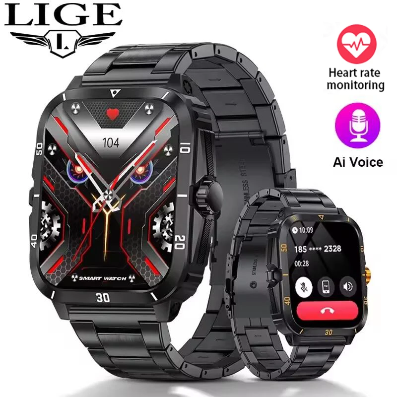 

LIGE Sport Smart Watch For Men 2.01 Screen Blood Oxygen Bluetooth Call Watch 100+Sports Waterproof Smartwatch Man Reloj Hombre