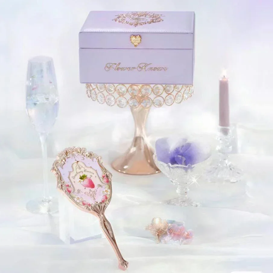 Flower Knows Violet Strawberry Rococo Jewelry Empty Box Handheld Makeup Mirror Hair Accessories And Clips Makeup Sets