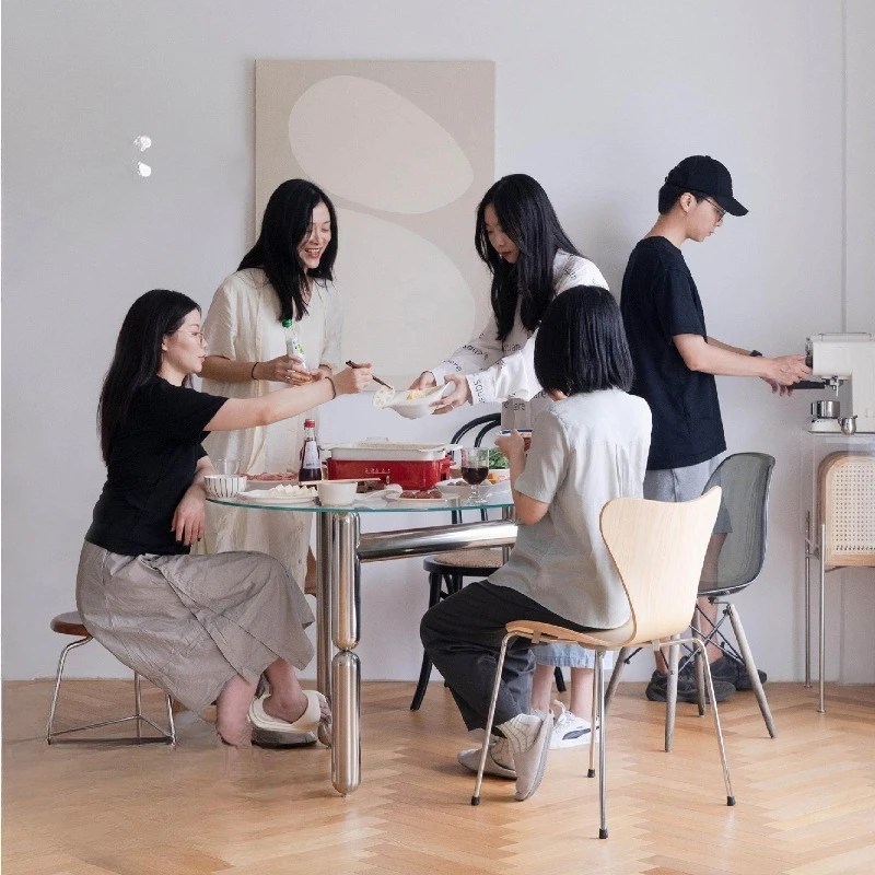 Tempered Glass Round Dining Table Modern Simple Light Luxury Retro Small Apartment Home