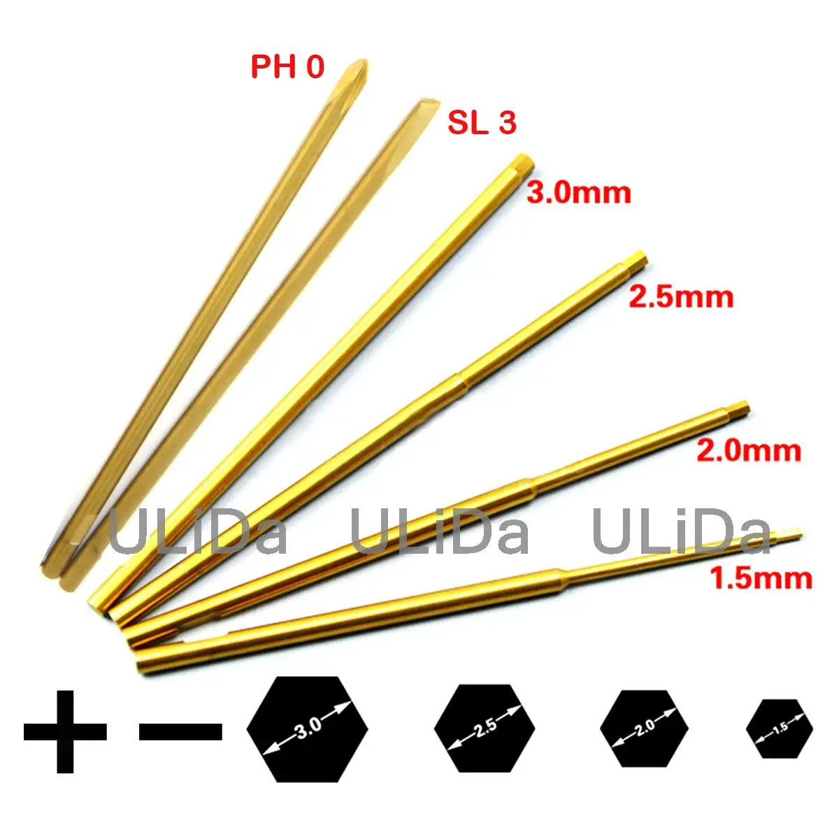 Titanium Nitride TiNi Hex Socket ScrewDriver 0.9 1.27 1.5mm 2 2.5 3 Tip Phillips Slotted Screw Driver Bits Replacement Shaft