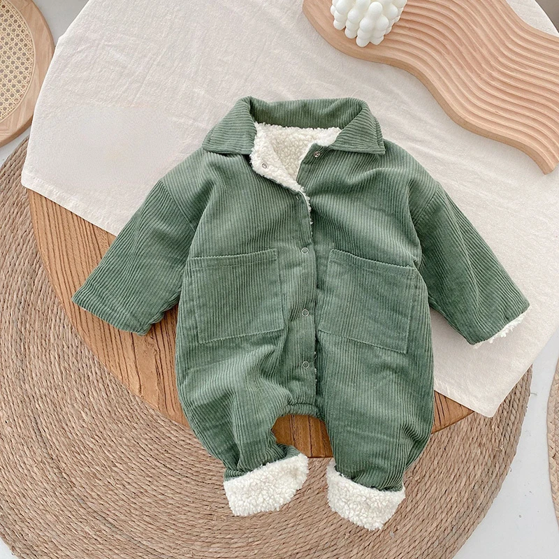 Baby Rompers Corduroy Jumpsuits Fur Lining Girls Clothes Fleece Outerwear