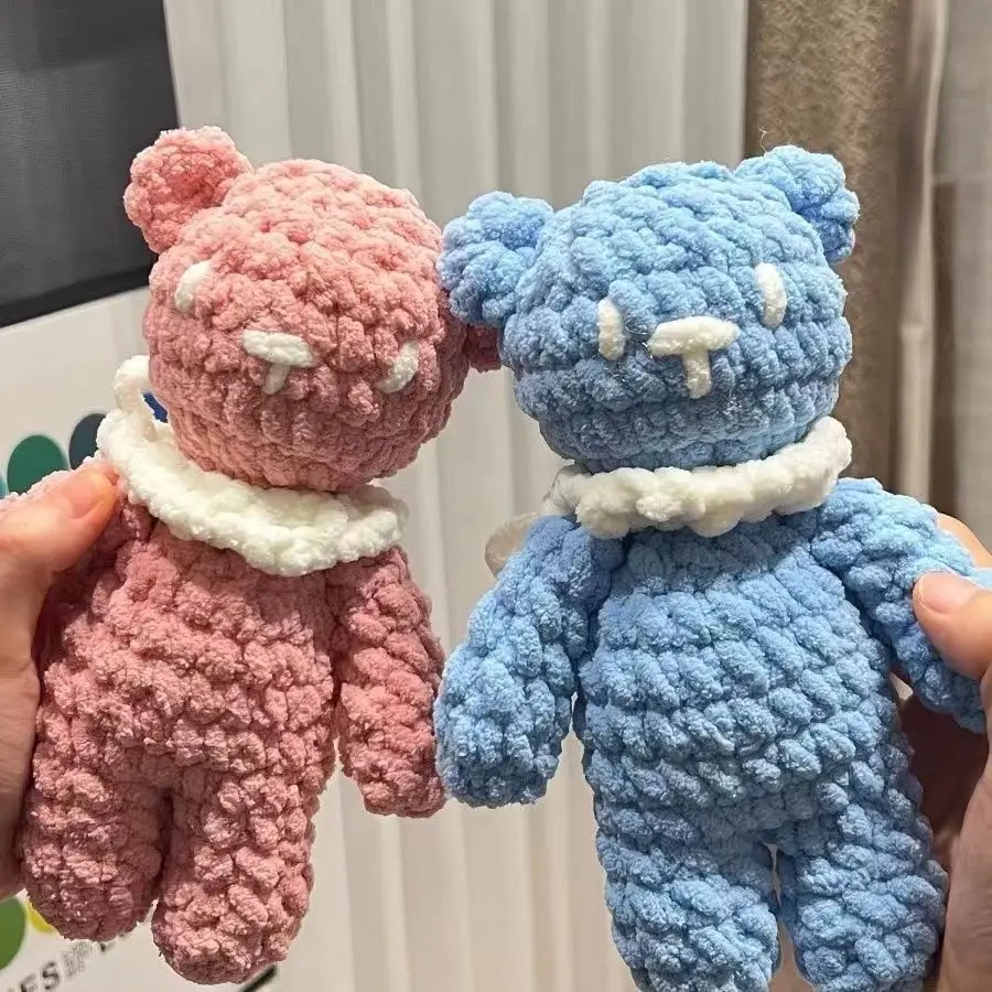 Handmade Knitting Doll Stuffed Knit and Crochet Bear Soft Plush Toy  Cute Bear Material Kit Crochet Beginner DIY Wool Knitting