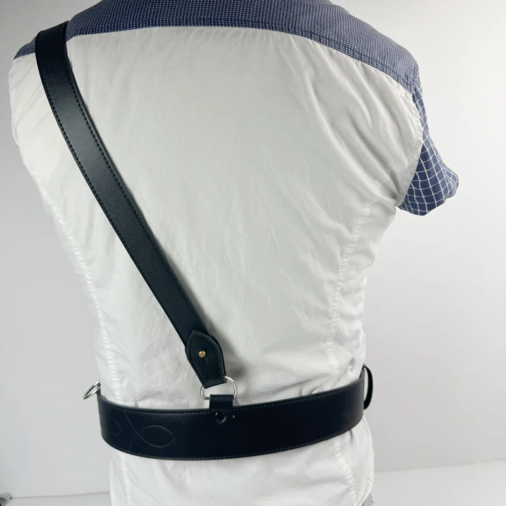 블랙 가죽 듀티 벨트 (싱글 숄더 스트랩 포함), 천연 소가죽 허리 벨트, 크로스바디 플러스 사이즈 소가죽 벨트