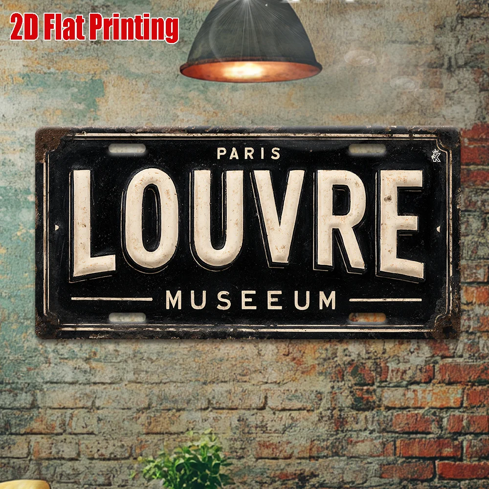 2D Flat, 2D Flat 1pc 30.48x15.24cm Sign, 2D Plane, 1pc, for Decorative Use Only, Vintage Metal Plaque | Paris Louvre Vintage Art