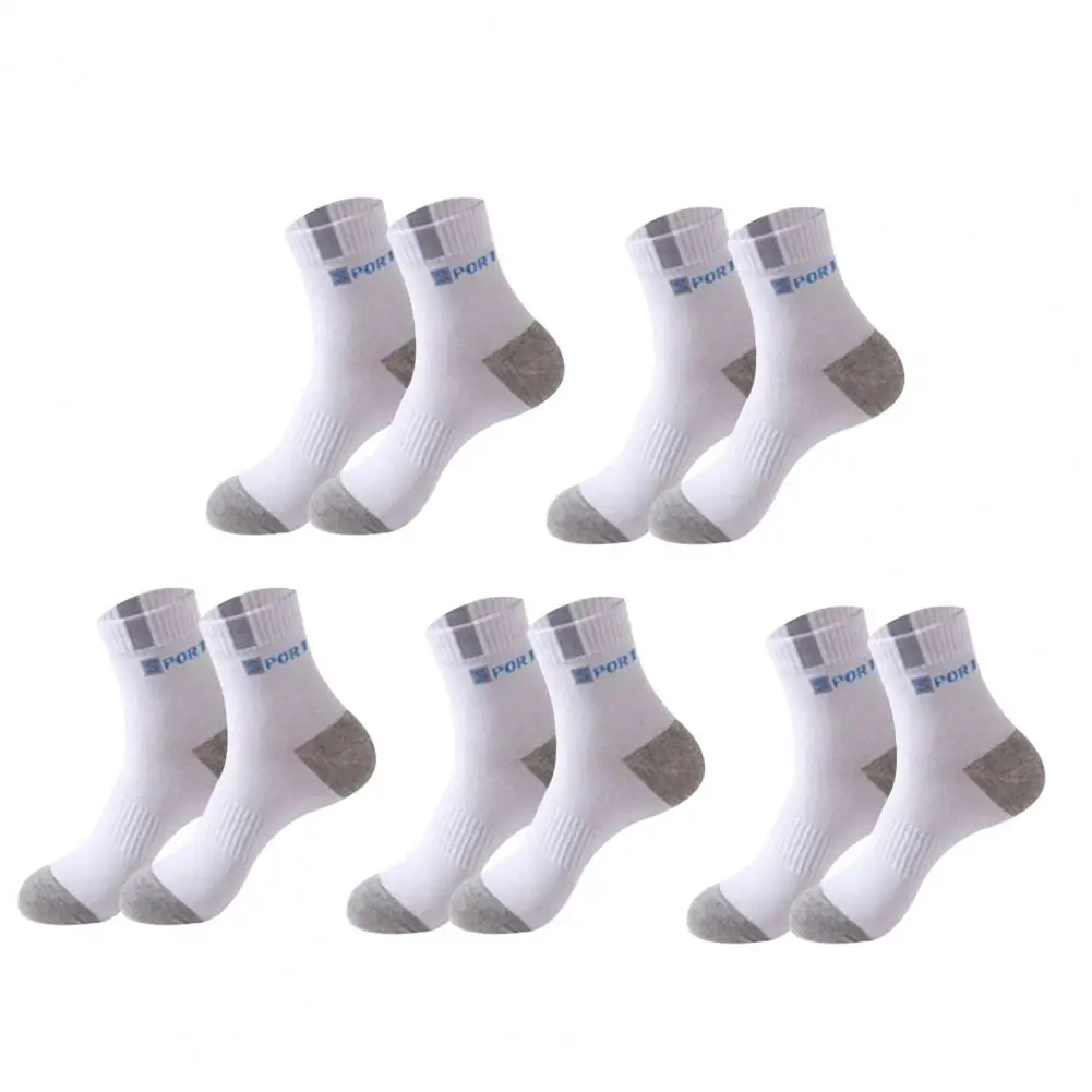 5 Pairs Sports Socks Sweat Absorption Letter Printed Mid-Tube Soft Socks Sports Wear Bouncy Outdoor Running Casual Sock