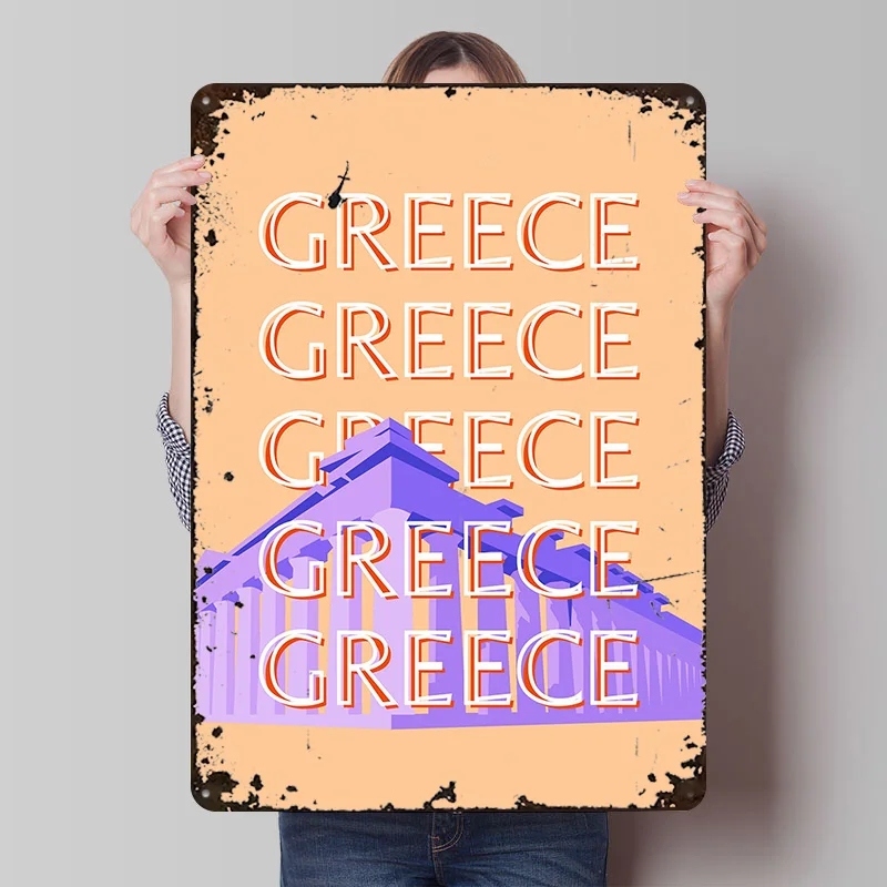 Greece Travel Metal Poster Customized Wall Art Retro Vintage Tinplate Signs for Home Decor Room Gamer Decoration Gaming Tin Sign