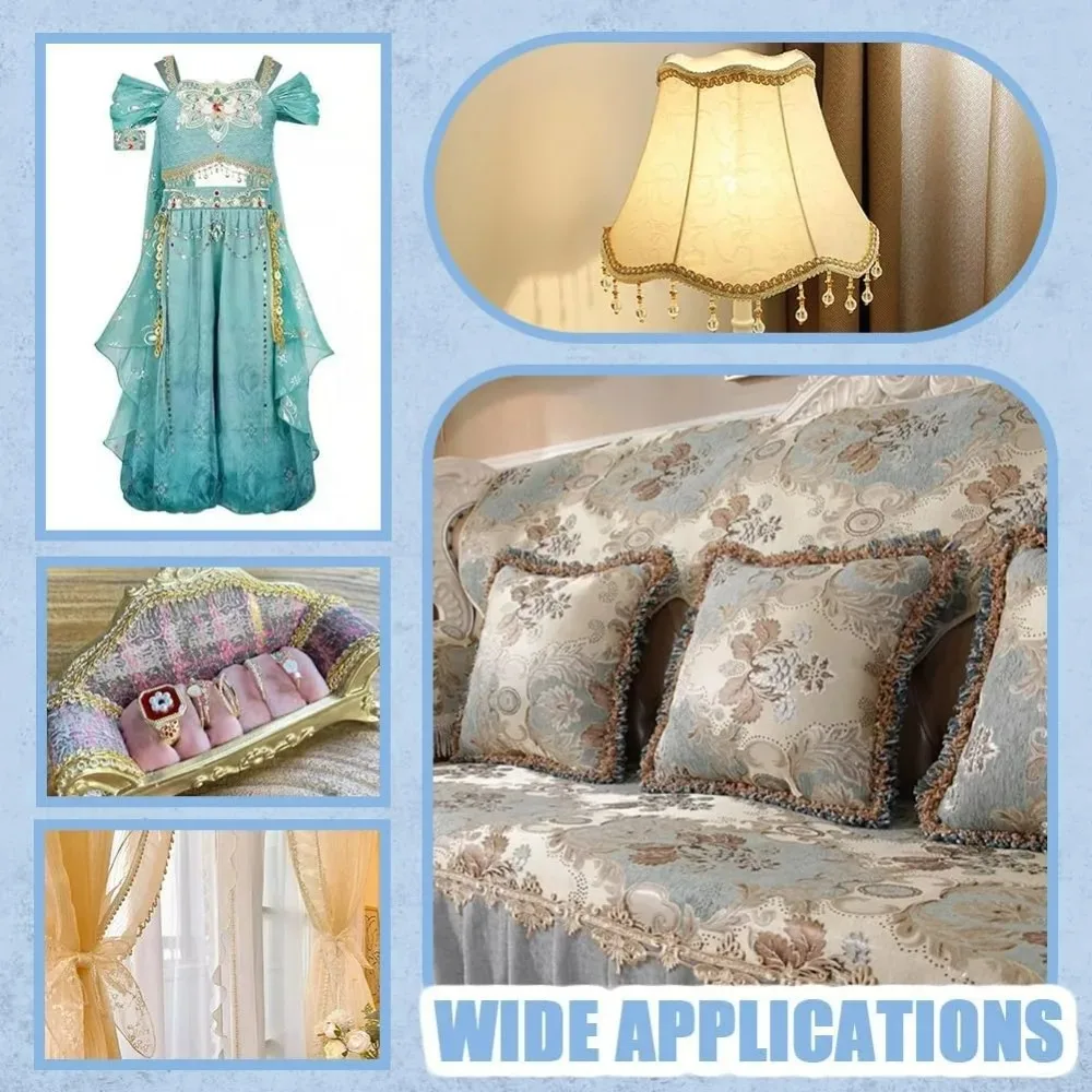 5 ياردة زخرفة الدانتيل المعدني 1-5/8 بوصة موجة حجر الراين حبة الشريط لفساتين الزفاف المزيد