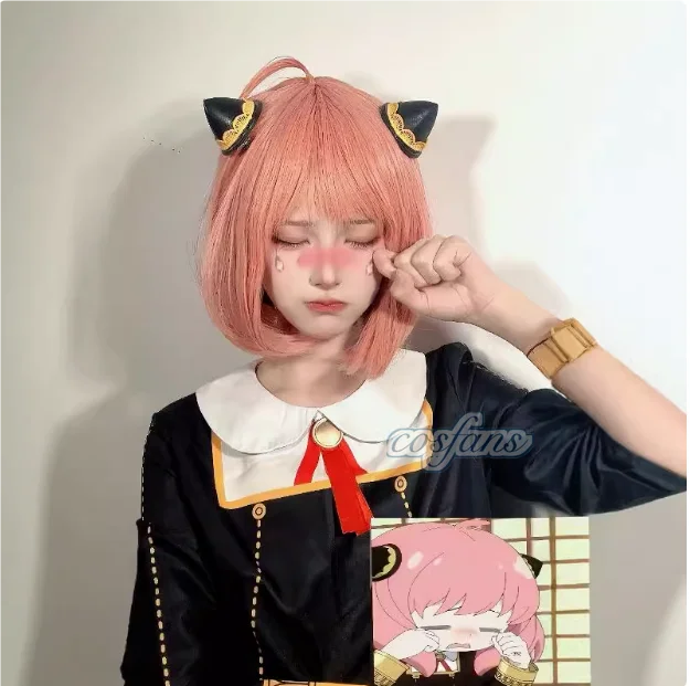 أزياء الهالوين X Family Anya التأثيرية للأطفال والكبار فستان أسود Kawaii للفتيات والنساء فستان وردي شعر مستعار للحفلات ملابس لعب الأدوار