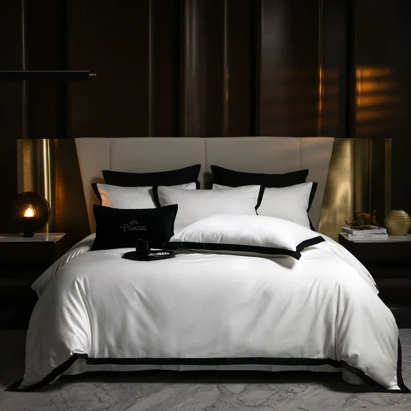 1000TC Egyptian Cotton Solid Color Bedding Set King Queen Size White Hotel Style Duvet/Quilt Cover Fitted Bed Sheet Pillowcases