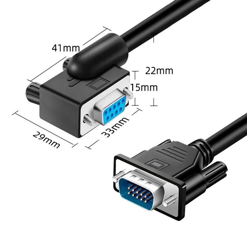 RS232 DB9 Elbow Serial Port Cable Male to Female Extension Data Wire Black PVC Com Left Elbow Data Line for Computer Display