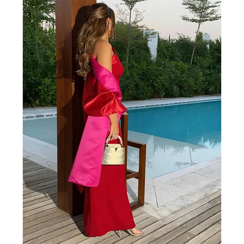 Elegante vestido de noche largo de un hombro para mujer, vestidos de fiesta largos con abertura en la vaina, longitud hasta el suelo de Oriente Medio, Rojo